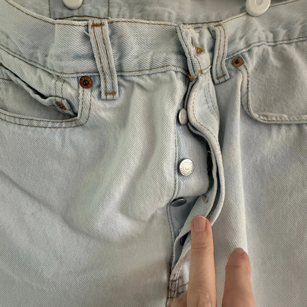 Levi’s 501 Light Wash Cutoff Denim Shorts | Distressed | 32” Waist - Picture 3 of 7